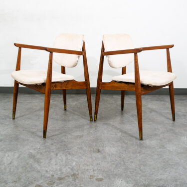 Mid Century Modern Armchairs Dining Chairs Walnut Wood 2 Two White American Pair