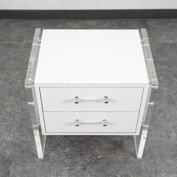 Mid Century Modern Nightstand 2 Drawers Lucite White 1970s Vintage