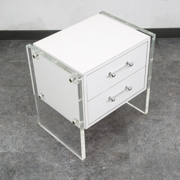 Mid Century Modern Nightstand 2 Drawers Lucite White 1970s Vintage