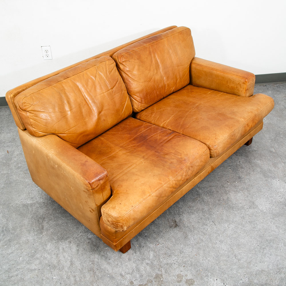 Mid Century Danish Modern Sofa Settee 2 Seater Tan Vante Leather Cognac Couch - Image 7