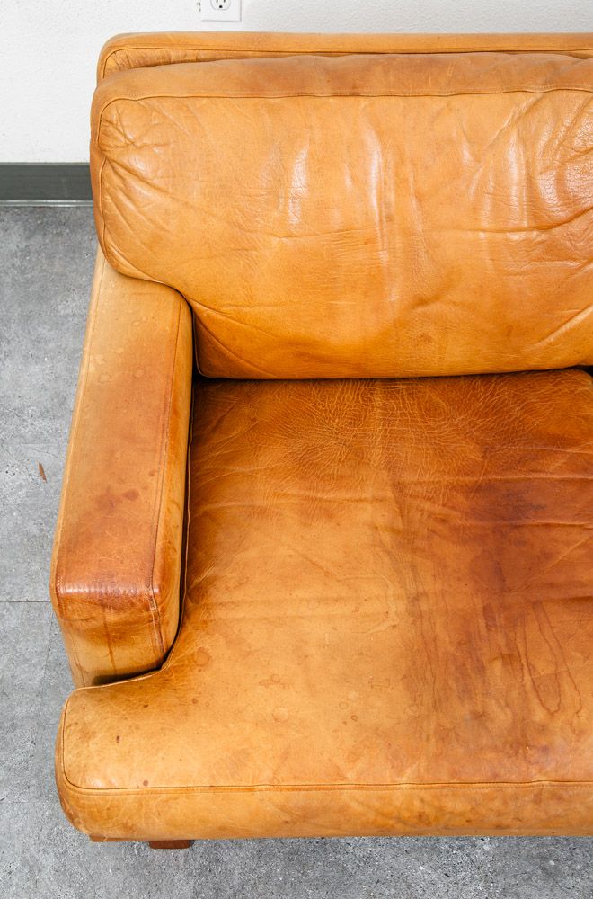 Mid Century Danish Modern Sofa Settee 2 Seater Tan Vante Leather Cognac Couch - Image 12