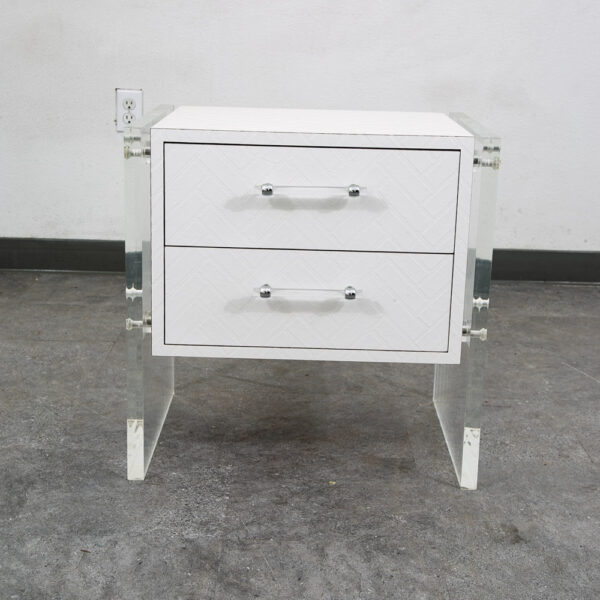 Mid Century Modern Nightstand 2 Drawers Lucite White 1970s Vintage