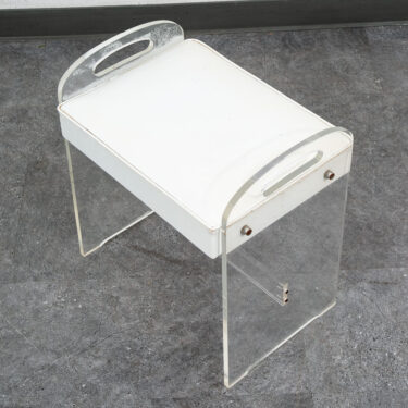 Mid Century Modern Stool Seat Vanity Lucite White Vintage Rectanfular Handles