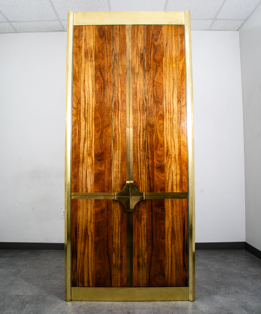 Mid Century Modern Armoire Cabinet Mastercraft Campaign Zebrano Solid Brass 70s - Image 2