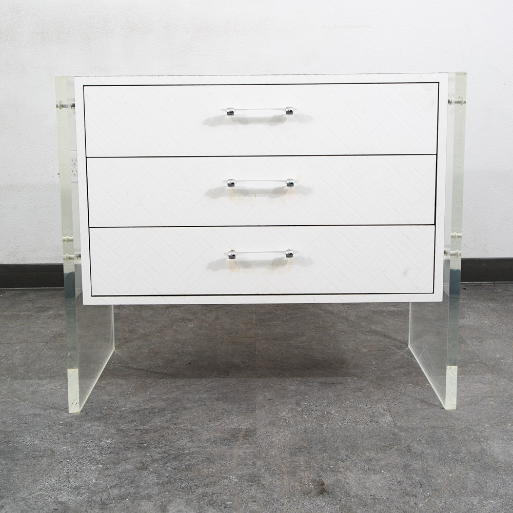 Mid Century Modern Chest Drawers Dresser 3 Drawer Lucite White 1970s Retro Mcm - Image 2