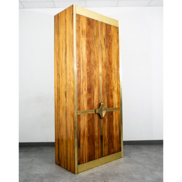 Mid Century Modern Armoire Cabinet Mastercraft Campaign Zebrano Solid Brass 70s
