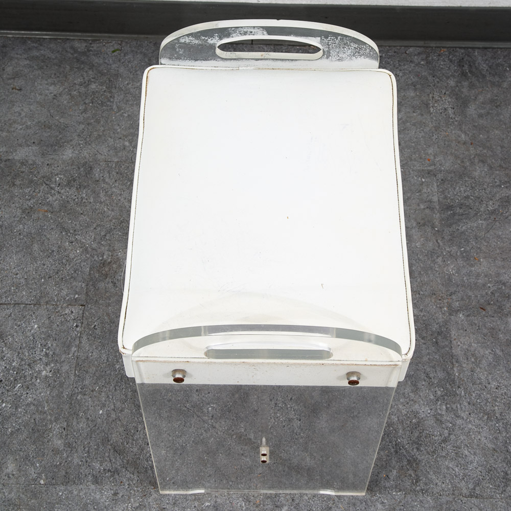 Mid Century Modern Stool Seat Vanity Lucite White Vintage Rectanfular Handles - Image 6