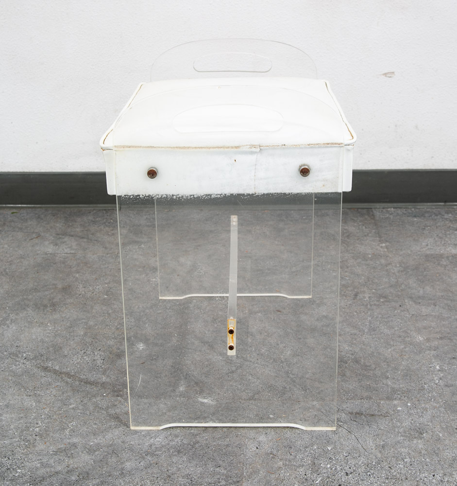 Mid Century Modern Stool Seat Vanity Lucite White Vintage Rectanfular Handles - Image 7