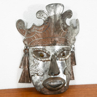 Mid Century Modern Tin Mask Wall Decor Mexican Folk Art Wall Hanging Silver