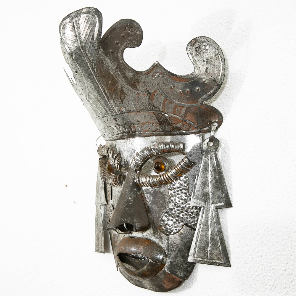 Mid Century Modern Tin Mask Wall Decor Mexican Folk Art Wall Hanging Silver - Image 4
