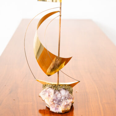 Mid Century Modern Original Art Boat Sculpture Stone Geode Sailboat Vintage Mcm