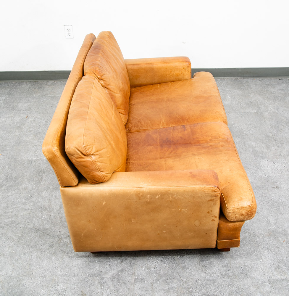 Mid Century Danish Modern Sofa Settee 2 Seater Tan Vante Leather Cognac Couch - Image 5
