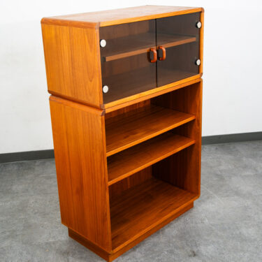 Mid Century Danish Modern Bookshelf Cabinet Teak Shelves Glass Doors Display Mcm