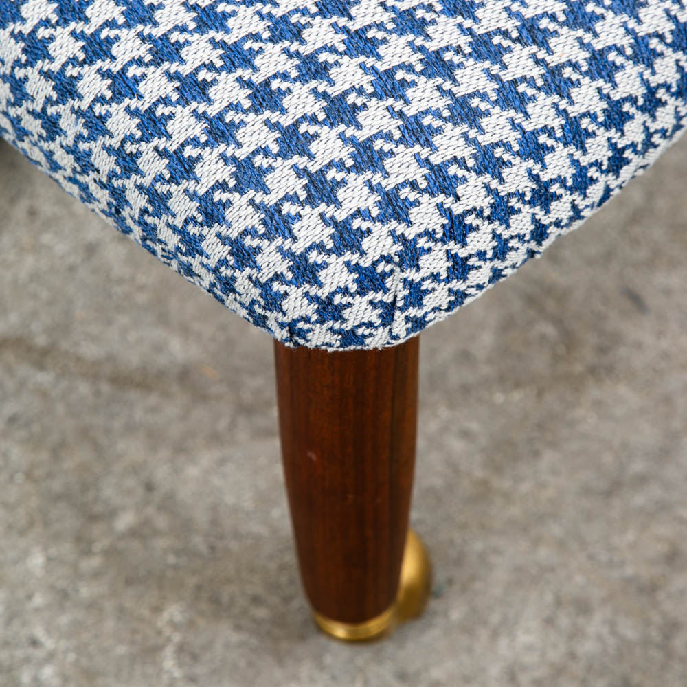 Mid Century Danish Modern Tripod Ottoman 3 legs Wood Rolling Blue White Triangle - Image 9