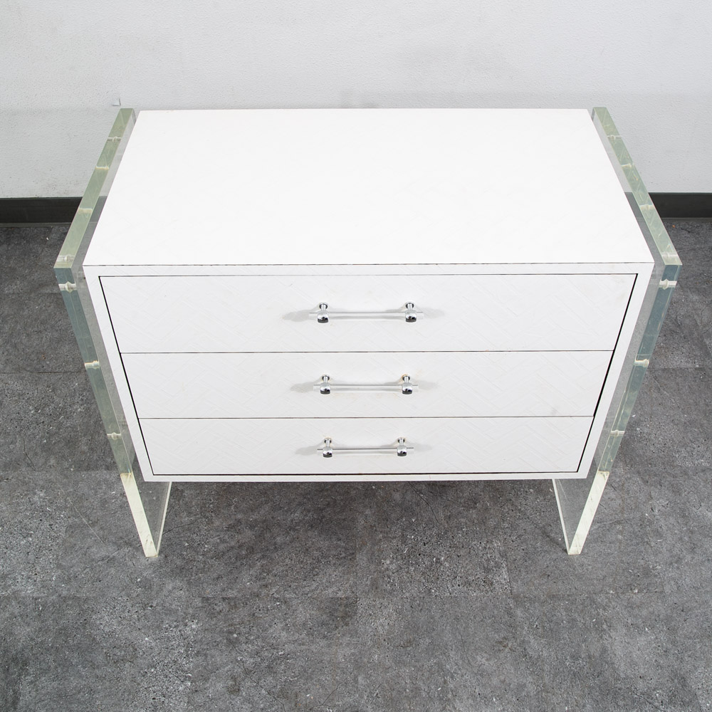 Mid Century Modern Chest Drawers Dresser 3 Drawer Lucite White 1970s Retro Mcm - Image 4
