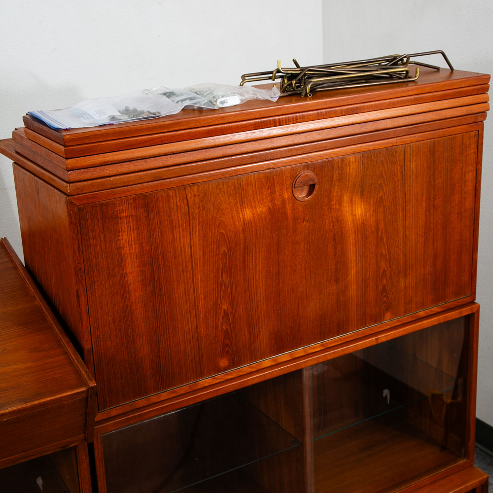 Mid Century Danish Modern Wall Unit 4 bay Teak HG Hansen Guldborg Modular Desk - Image 12