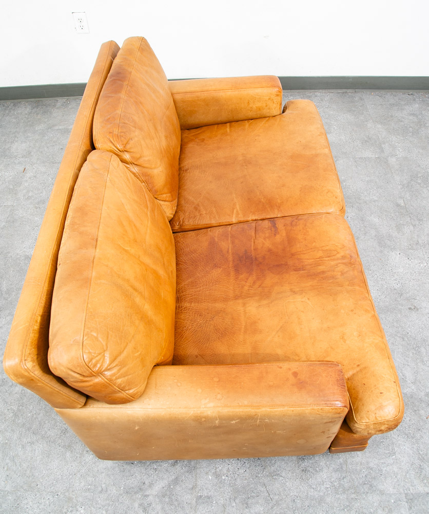 Mid Century Danish Modern Sofa Settee 2 Seater Tan Vante Leather Cognac Couch - Image 8