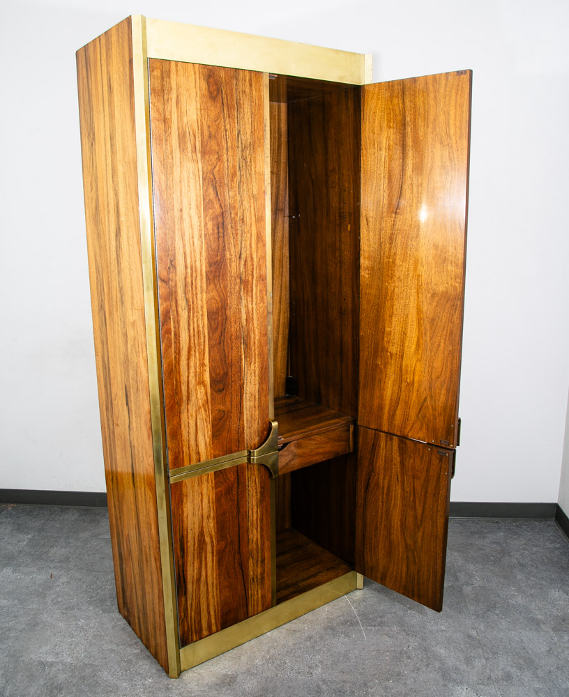 Mid Century Modern Armoire Cabinet Mastercraft Campaign Zebrano Solid Brass 70s - Image 3