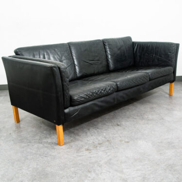Mid Century Danish Modern Sofa Couch 3 Seater Leather Black Vintage Denmark Mcm