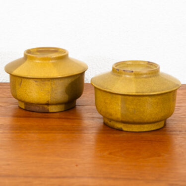 Mid Century Modern Lidded Dish Set of 2 Bowls Ceramic Yellow Pair Taiwan