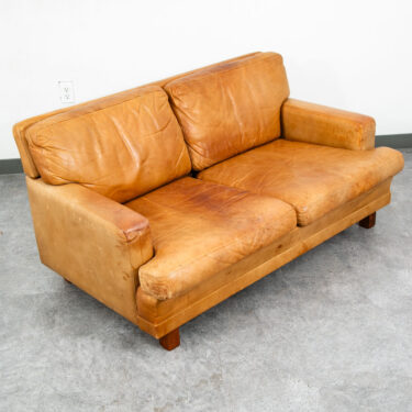 Mid Century Danish Modern Sofa Settee 2 Seater Tan Vante Leather Cognac Couch