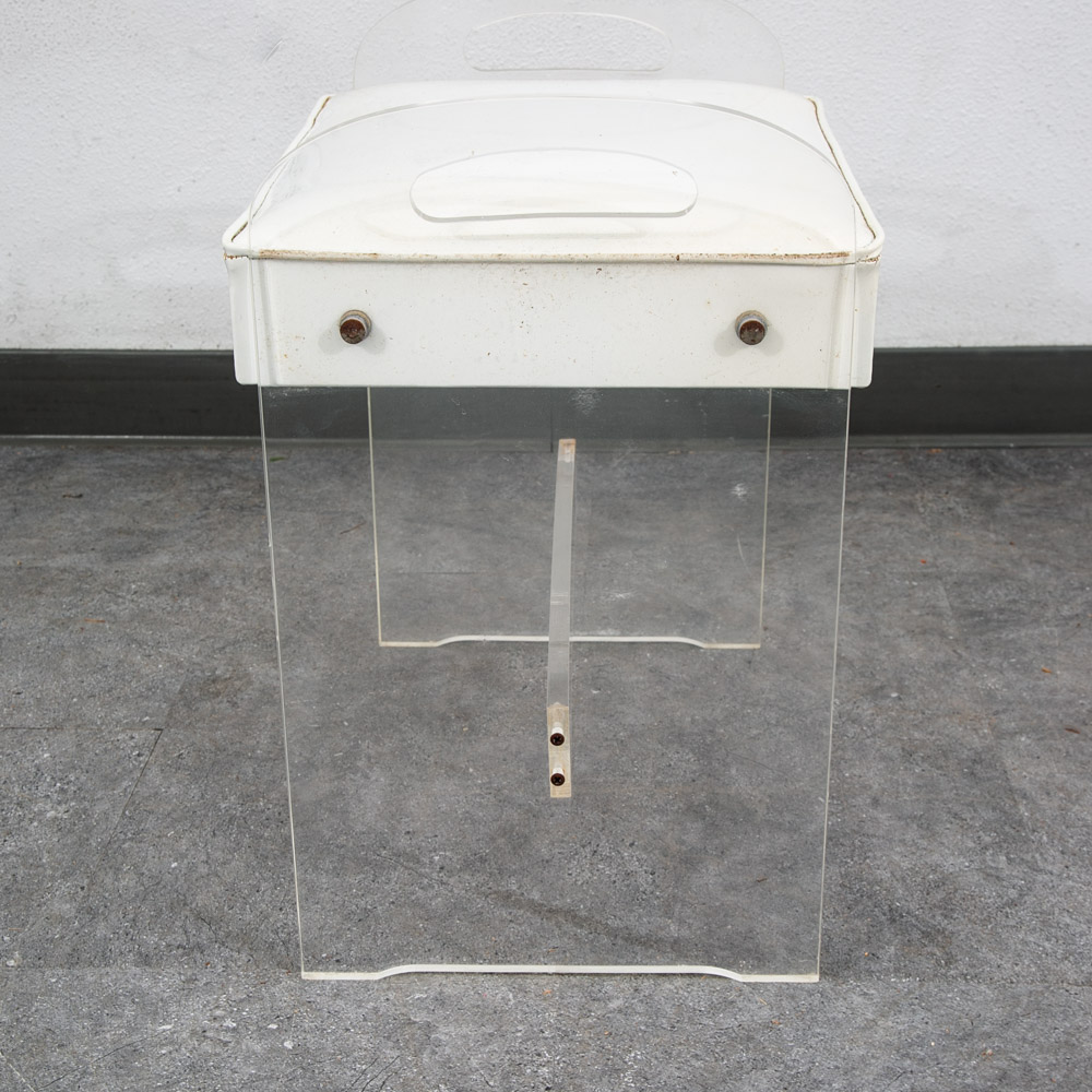 Mid Century Modern Stool Seat Vanity Lucite White Vintage Rectanfular Handles - Image 12