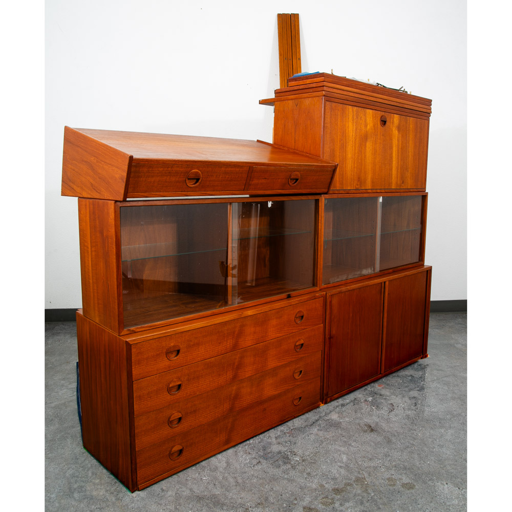 Mid Century Danish Modern Wall Unit 4 bay Teak HG Hansen Guldborg Modular Desk