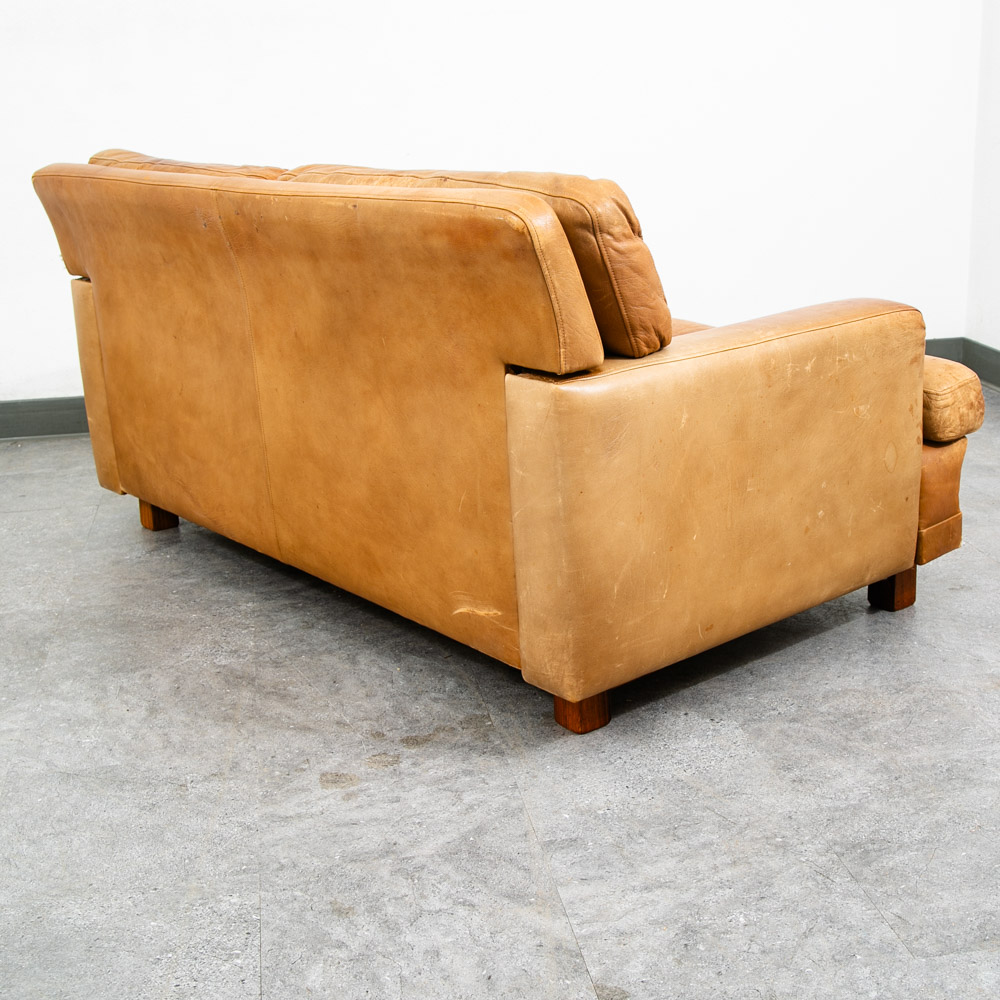 Mid Century Danish Modern Sofa Settee 2 Seater Tan Vante Leather Cognac Couch - Image 4