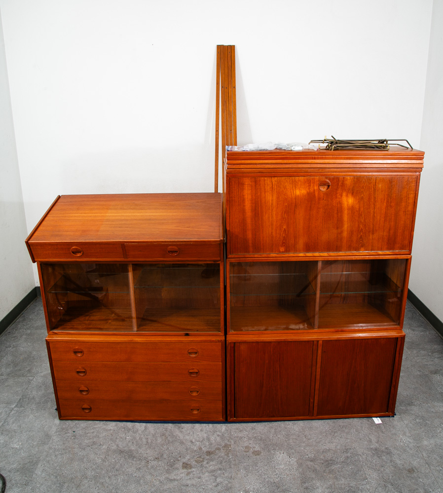 Mid Century Danish Modern Wall Unit 4 bay Teak HG Hansen Guldborg Modular Desk - Image 2