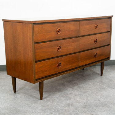 Mid Century Modern Credenza Dresser 6 Drawer Brass Walnut Vintage Mcm Restored