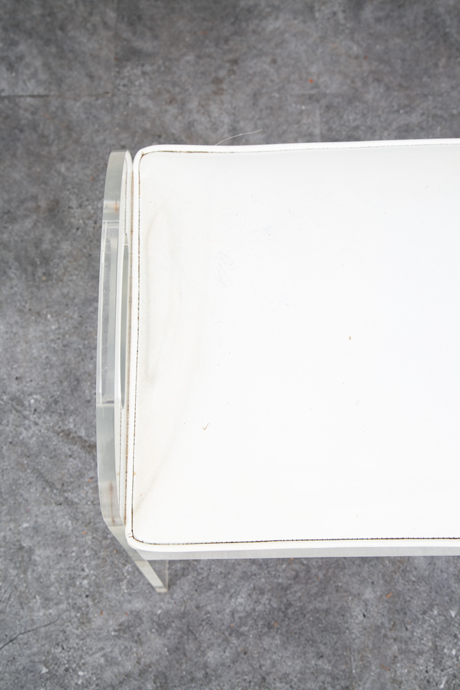 Mid Century Modern Stool Seat Vanity Lucite White Vintage Rectanfular Handles - Image 4
