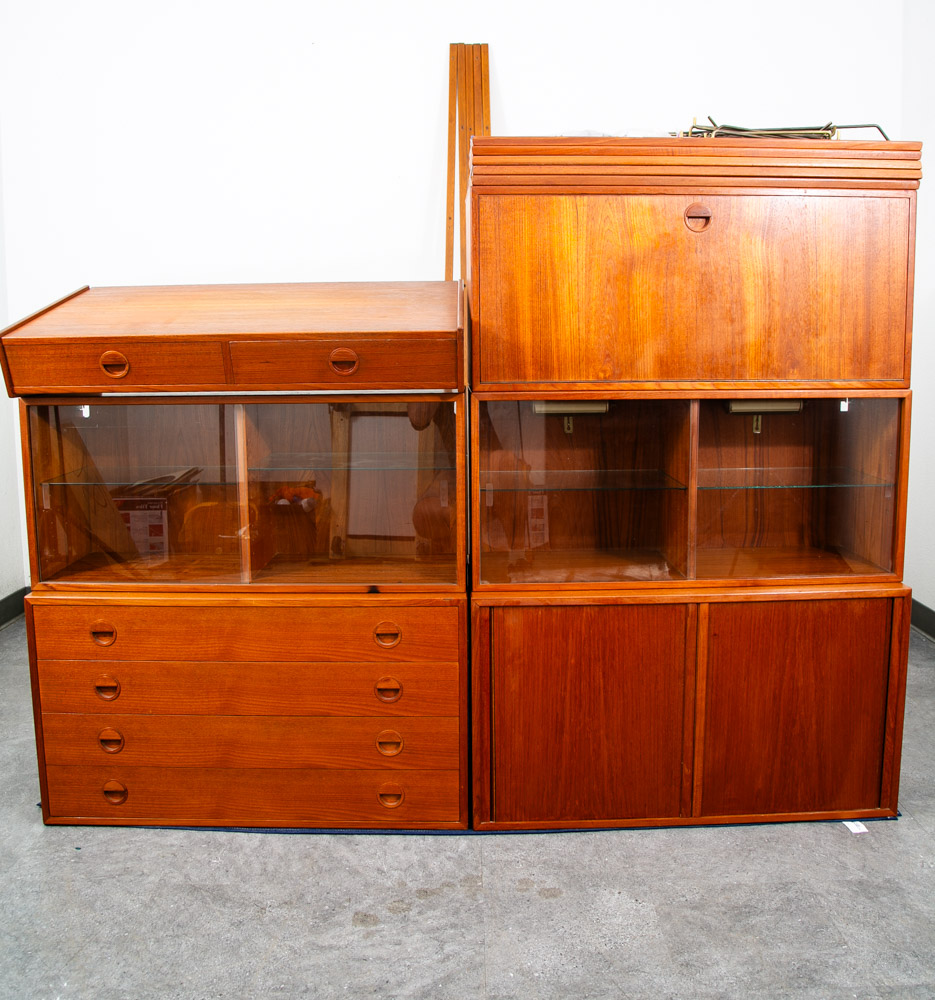 Mid Century Danish Modern Wall Unit 4 bay Teak HG Hansen Guldborg Modular Desk - Image 3