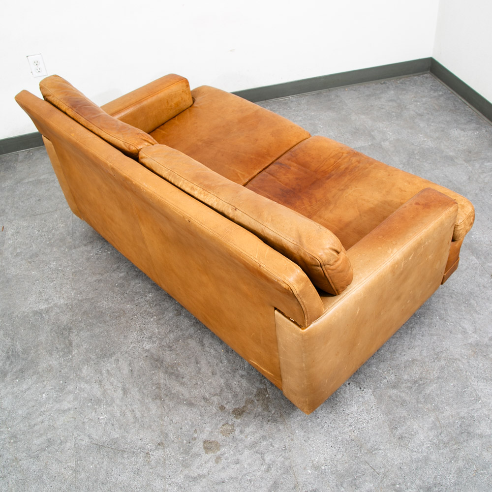 Mid Century Danish Modern Sofa Settee 2 Seater Tan Vante Leather Cognac Couch - Image 6