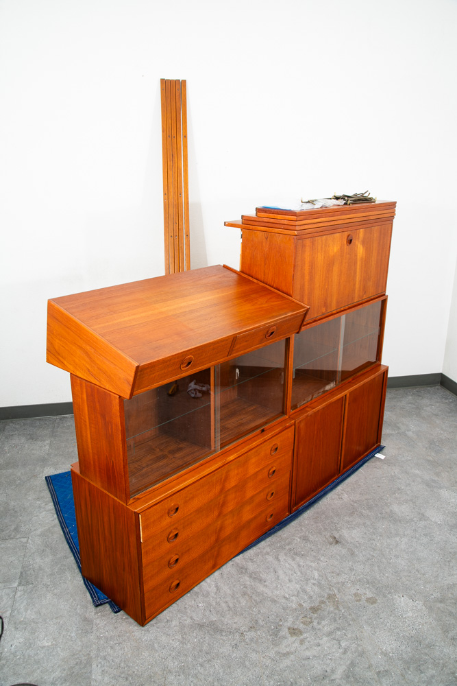 Mid Century Danish Modern Wall Unit 4 bay Teak HG Hansen Guldborg Modular Desk - Image 10