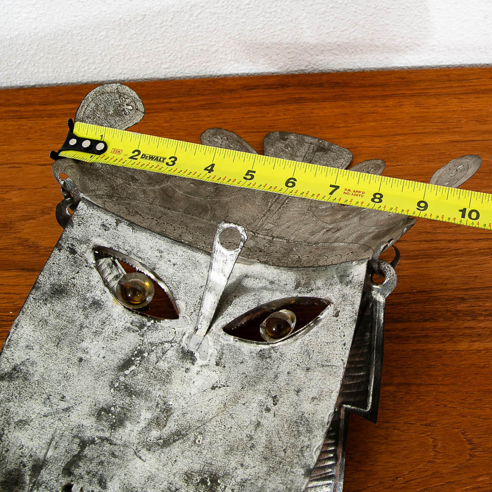 Mid Century Modern Tin Mask Wall Decor Mexican Folk Art Wall Hanging Silver - Image 9