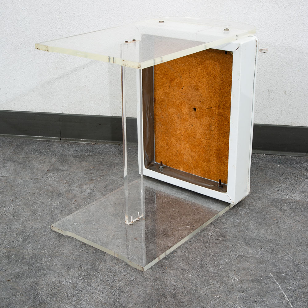 Mid Century Modern Stool Seat Vanity Lucite White Vintage Rectanfular Handles - Image 5