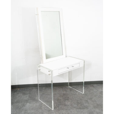 Mid Century Modern Vanity Set Mirror Lucite White Vintage Rectangular 3 Pc Set