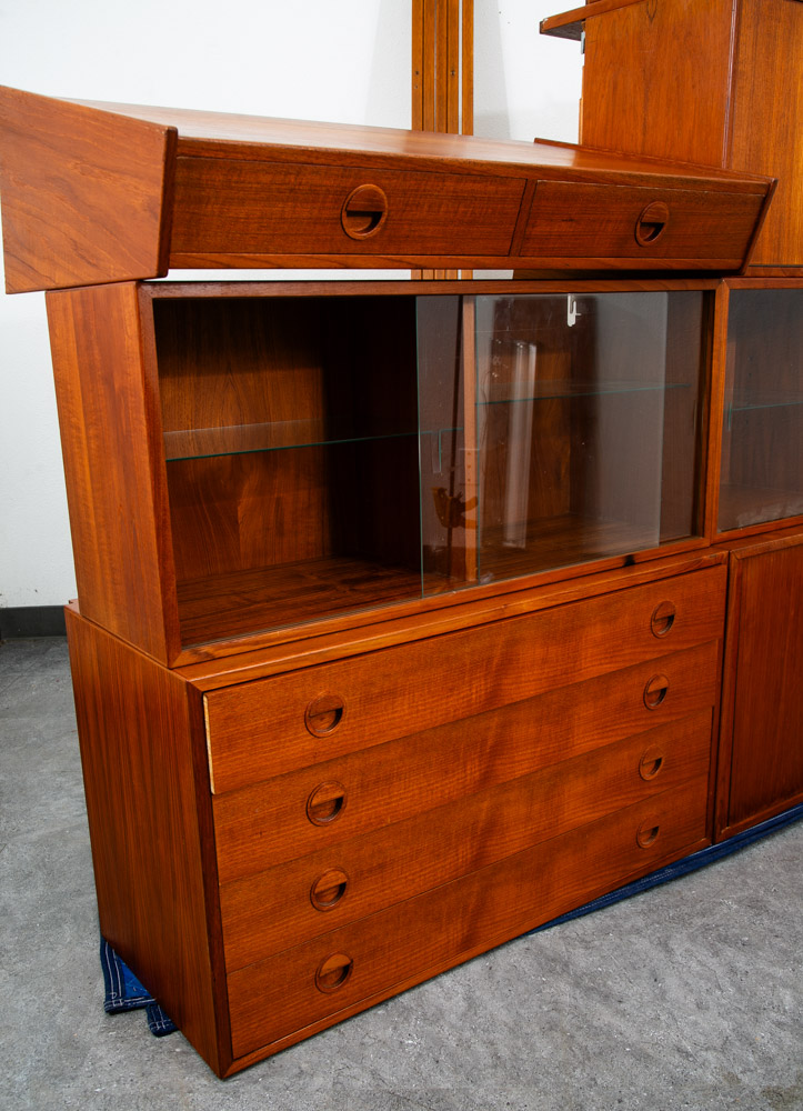 Mid Century Danish Modern Wall Unit 4 bay Teak HG Hansen Guldborg Modular Desk - Image 11