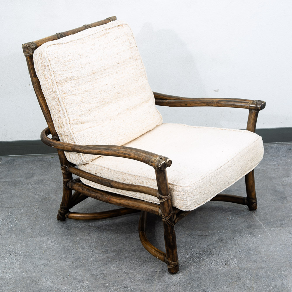 Mid Century Modern Lounge Chair McGuire Bamboo Boho Swivel Rattan Basket - Image 11