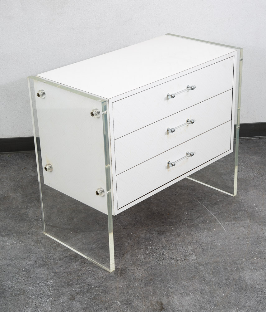 Mid Century Modern Chest Drawers Dresser 3 Drawer Lucite White 1970s Retro Mcm