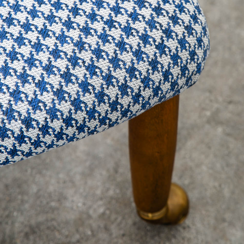 Mid Century Danish Modern Tripod Ottoman 3 legs Wood Rolling Blue White Triangle - Image 11