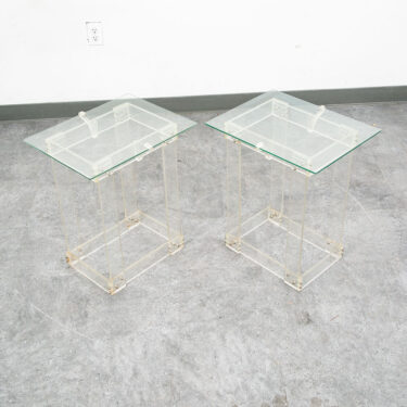 Mid Century Modern End Tables Lucite Glass Pair Two Side Nightstands Rectangular