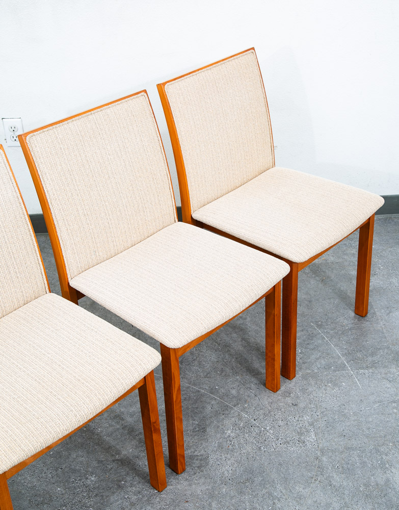 Mid Century Danish Modern Dining Chairs 6 Beech Wood Skovby Fabric Tan Set Six - Image 12