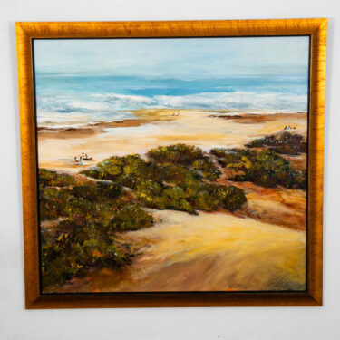 Mid Century Modern Original Landscape Beach Green Blue Tan Water Ocean 43x46 Mcm