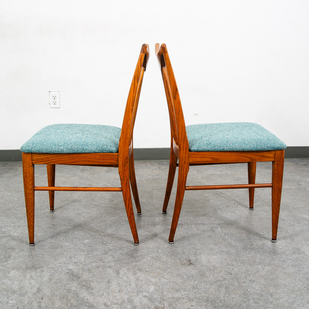 Mid Century Modern Dining Chairs Set 3 Solid Oak Keller Furniture Aqua Blue Mcm - Image 5