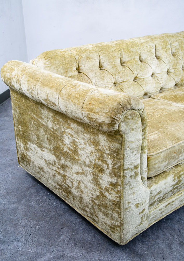 Mid Century Danish Modern Sofa Couch Green Velour 4 Seater Tufted Vintage Mcm - Image 6