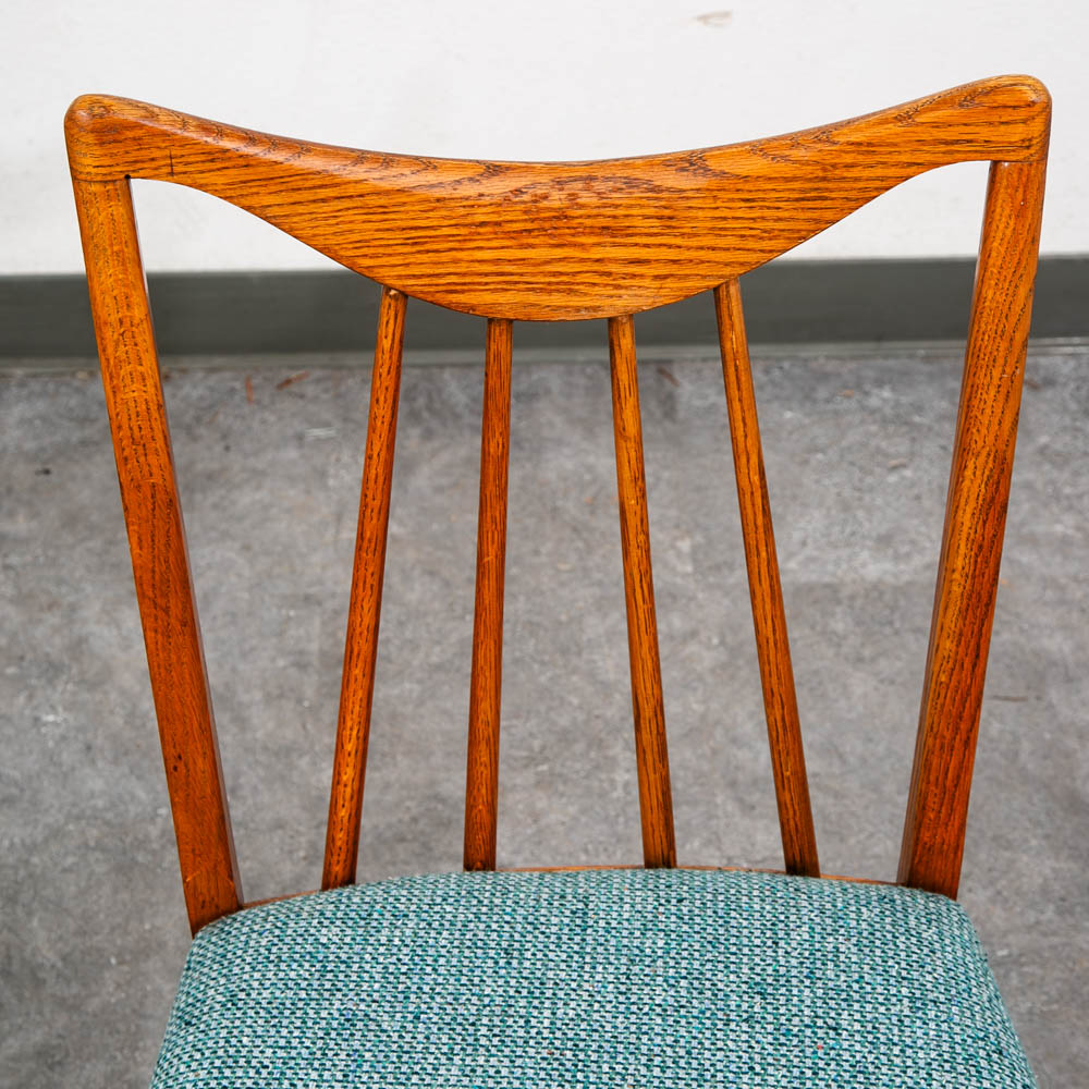 Mid Century Modern Dining Chairs Set 3 Solid Oak Keller Furniture Aqua Blue Mcm - Image 9