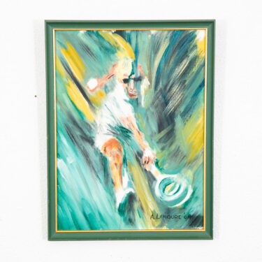 Mid Century Modern Abstract Figure Painting Original Art Tennis 1964 Signed Mcm
