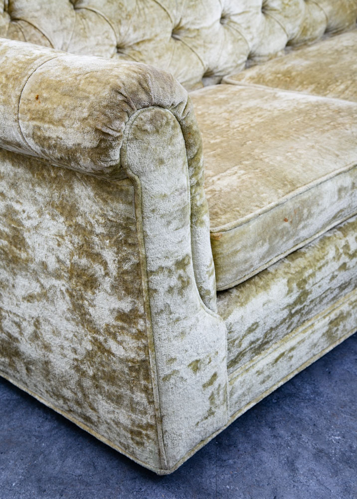 Mid Century Danish Modern Sofa Couch Green Velour 4 Seater Tufted Vintage Mcm - Image 8