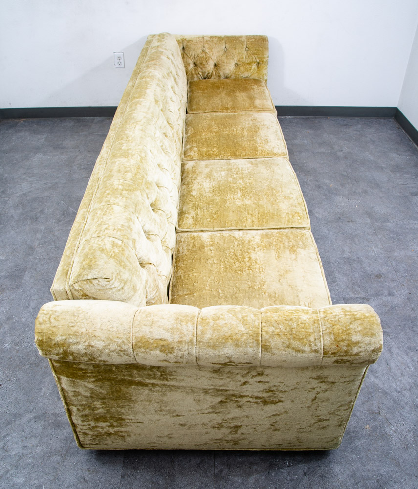 Mid Century Danish Modern Sofa Couch Green Velour 4 Seater Tufted Vintage Mcm - Image 3